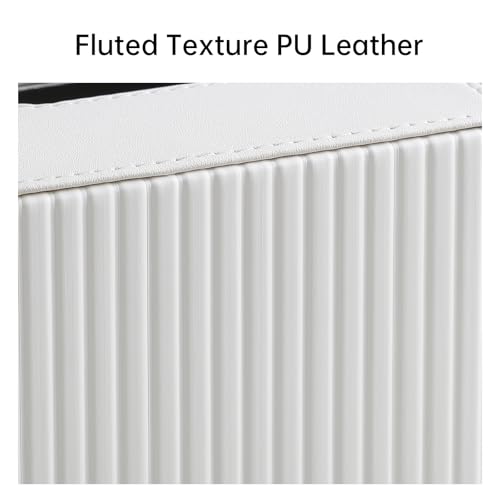 PU Leather Tissue Box Cover Square Tissue Box Holder with Magnetic Closure (Ivory Fluted) - color: Ivory Fluted