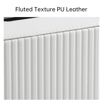 PU Leather Tissue Box Cover Square Tissue Box Holder with Magnetic Closure (Ivory Fluted) - color: Ivory Fluted