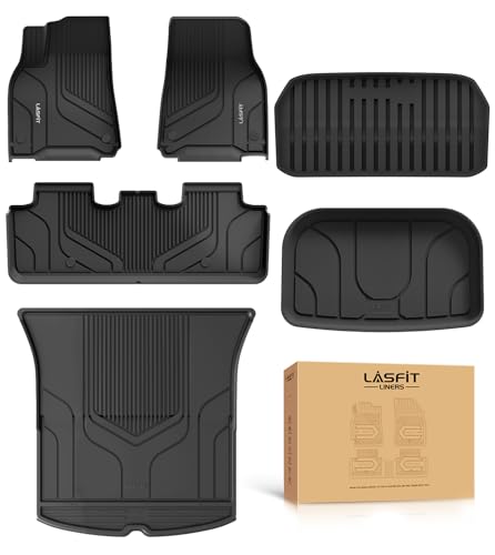 LASFIT 6PCS Floor Mats for Tesla Model Y 2025 2024 2023-2020 5 Seater (Not Fit 7 Seater, Not Fit Juniper), All Weather TPE Custom Fit Floor Liners with Full Set Car Mats & Trunk Mats Accessories
