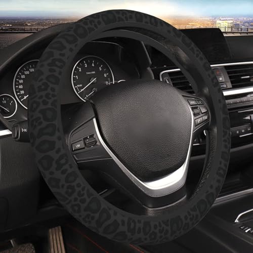 Black Leopard Cheetah Print Animal Skin Car Steering Wheel Cover,Non-Slip Elastic Neoprene-Sweat Car Accessories,Universal 15 Inch Fit Auto, Vans Trucks,Suvs, Truck - color: Leopard