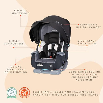 Baby Trend Cover Me 4-in-1 Infant Toddler Convertible Car Seat with Adjustable/Removable Canopy for Sun Protection & 2 Cup Holders, Black - color: Black