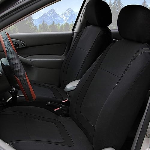 BELOMI Car Seat Covers Full Set, Breathable Premium Cloth Automotive Seat Cover, Universal Front and Rear Seat Covers, Easy to Install Car Accessories for Most Cars Trucks SUV (Black)