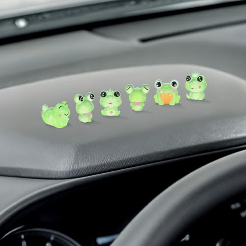 Tyqour 6 Pcs Luminous Frog Car Dashboard Decor, Cute Car Interior Decorations, Mini Fun Frog Car Dash Decorations, Rear View Mirror Ornament Interior Accessories for Home Office (Green)