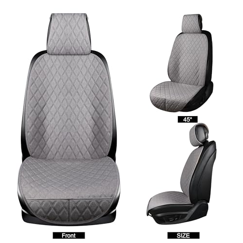 ENOGE Front Car Seat Covers, Linen Car Seat Cover, Driver Seat Protector with Soft & Breathable Cloth Fabric for All Seasons Universal Fits Most Automotive, Van, SUV, Truck (Gray, 2 Front) - color: Linen-Gray-4