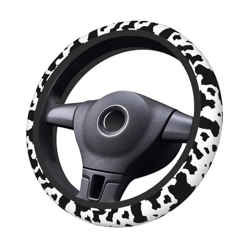 Black White Cow Print Neoprene Steering Wheel Cover for Men Women Anti-Slip Elastic Steering Wheel Protective Cover 15in Universal Car Accessories Fit Cars, SUVs, Auto - color: Black White Cow Print