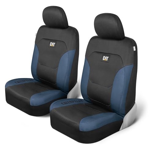 CAT Flexfit Black Blue Seat Covers for Cars, Trucks, & SUV - (2) Front Car Seat Cover Front Seat Protectors - Airbag Compatible Seat Covers for SUV Interior Covers & Truck Seat Cover Car Accessories - color: Front Seats Blue