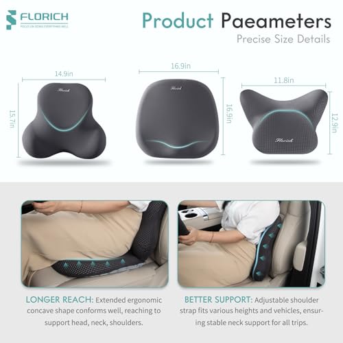 Car Seat Cushion and Lumbar Support Pillow for Office Chair Car, Neck Headrest Pillow, Ergonomic Memory Foam, Pressure-Relieving Back Support for Car, Office Chair & Wheelchair – Gray - color: Deepgray, size: Seat Cushion&Lumbar Pillow&Headrest Pillow