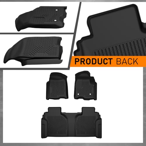 G-PLUS Floor Mats Fit for Chevy Silverado/GMC Sierra 1500 2500HD 3500HD Crew Cab 2019-2025(Fit with Rear Under-Seat Storage), TPE All Weather Custom Fit Floor Liner Car Mats 3 Piece Black