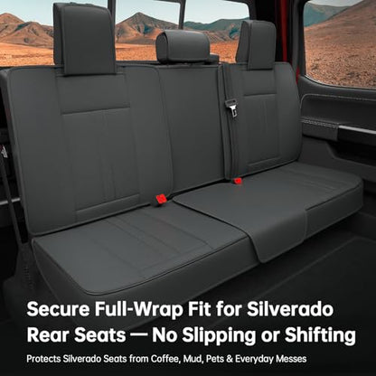 W&PMAX Custom-Fit Black Seat Covers Full Set for Chevy Silverado & GMC Sierra 2007–2026, Fit 1500/2500/3500HD Crew/Double/Extended Cab, Waterproof Leather Truck Seat Protectors