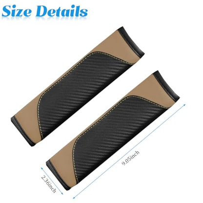 2PCS Carbon Fiber Car Seat Belt Cover, Leather Comfortable Soft Vehicle Seatbelt Pad for Shoulder & Neck, Automotive Interior Seat Strap Cushion Mat, Universal Fit (Black/Beige)