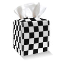 Tissue Box Cover Holder - Black and White Checkerboard PU Leather Tissue Box Cover with Bottom Belt, Square Facial Paper Organizer for Tabletop, Bathroom, Kitchen, Car & Office -049 - color: Black and White Checkerboard