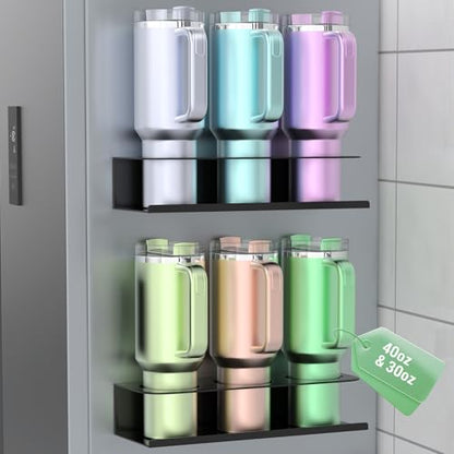 2 Pack Magnetic Stanley Cup Holder for Fridge, Water Bottle Organizer for Tumbler with Double Sided Tape Hold Stanley Cup Accessories for Kitchen Cabinet Wall