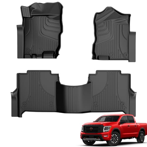 Custom Fit Floor Mats fit for 2017-2024 Nissan Titan / 2016-2024 Nissan Titan XD Crew Cab (with Rear Under Seat Organizer) All Weather Floor Liners 5D Carpet Liners Titan Accessories Black - style: 12)17-24 Titan Floor Mats