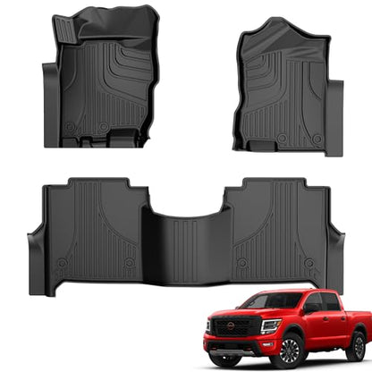 Custom Fit Floor Mats fit for 2017-2024 Nissan Titan / 2016-2024 Nissan Titan XD Crew Cab (with Rear Under Seat Organizer) All Weather Floor Liners 5D Carpet Liners Titan Accessories Black - style: 12)17-24 Titan Floor Mats