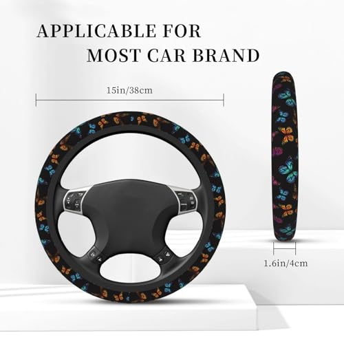 Butterfly Abstract Butterflies Car Steering Wheel Cover,Non-Slip Elastic Neoprene-Sweat Car Accessories,Universal 15 Inch Fit Auto, Vans Trucks,Suvs, Truck - color: Butterfly