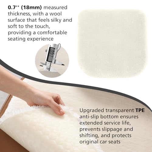 Faux Fur Car Seat Cushion 20 Inch, 18mm Medium Pile Seat Pad with Non-Slip TPE Backing for Cars, SUVs, Trucks, Office Chairs, White - color: White