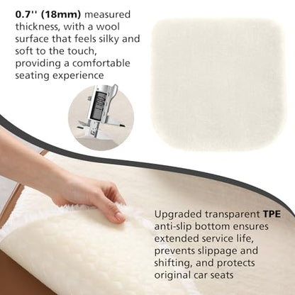 Faux Fur Car Seat Cushion 20 Inch, 18mm Medium Pile Seat Pad with Non-Slip TPE Backing for Cars, SUVs, Trucks, Office Chairs, White - color: White
