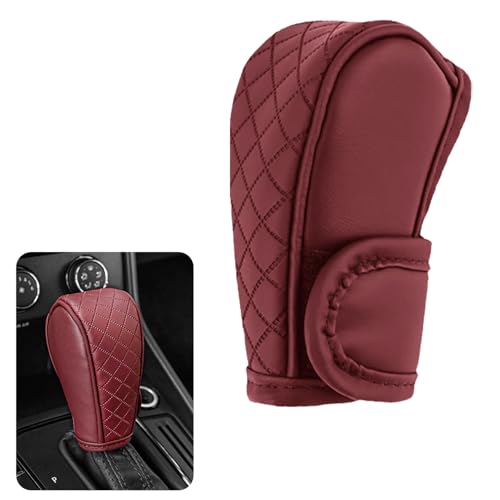 Car Shift Handle Transmission Knob Cover Accessories, Eco-Leather Car Shift Cover, Center Console Magic Tape Gear Lever Protector Universal for Most Cars(Wine Red) - color: Wine Red