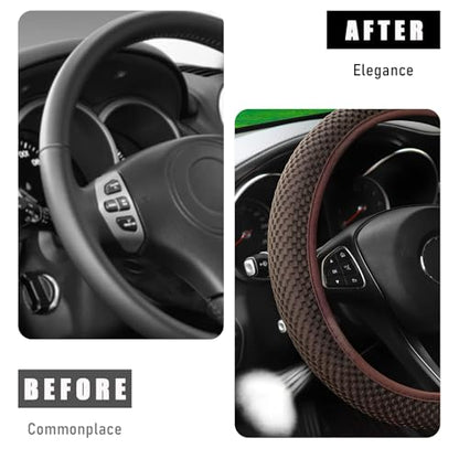 Wevdn Elastic Stretch Steering Wheel Cover, 15"×15" Microfiber Breathable Ice Silk Steering Wheel Protector, Anti-Slip Elastic Steering Wheel Cover for Men Women, Car Accessories (Brown) - color: Brown