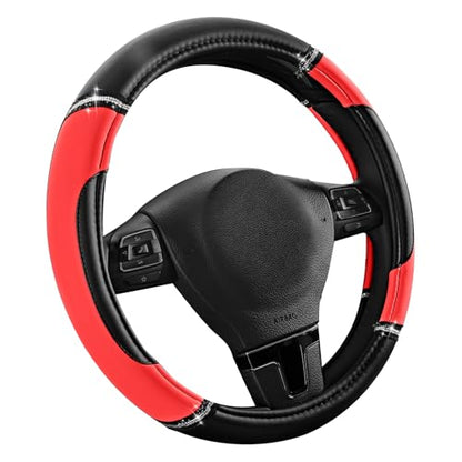 Road Comforts Leather Steering Wheel Cover - Made with PVC Leather - Anti-Slip, Universal Fit 14 1/2 inches to 15 inches - Red - color: Red