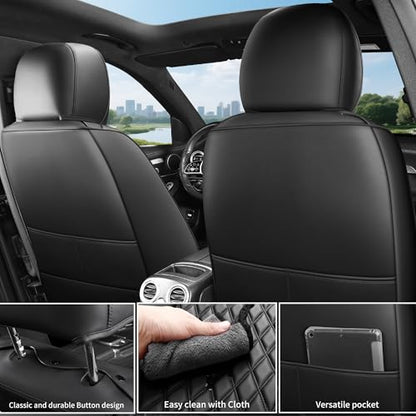 Car Seat Covers Full Set 5PCS,Contoured High-Density Nappa Leather Universal Precision Fit Automotive Seat Covers Full Set,Waterproof Car Seat Protector,forros para asientos de carro,Style1 Black