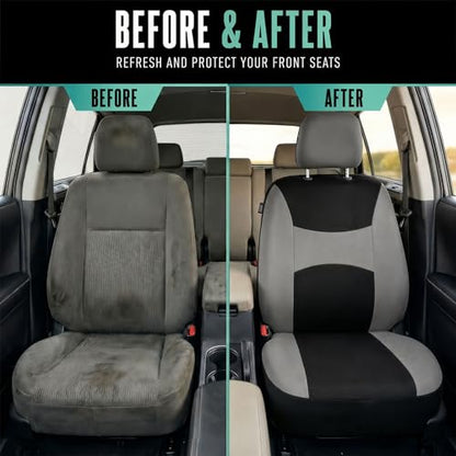 FH Group Universal Fit Gray Black Automotive Seat Covers Combo Set with Steering Wheel Cover and Seat Belt Pad fits Most Cars, SUVs, and Trucks (Airbag Compatible and Split Bench) - color: Gray/Black