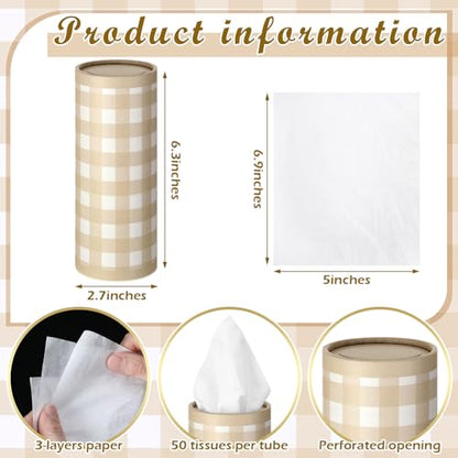 12 Set Green Plaid Tissue Boxes for Car Cylinder Bulk Fresh Plaid Round Cylinder Holder with 3 Ply Facial Tissues for Spring Summer Travel Bathroom Office Decoration - style: Green Plaid