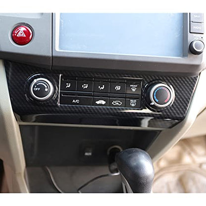 for Honda Civic 2012 2013 2014 2015 Carbon Fiber Style ABS Door Window Lift Buttons Cover Trim, Brake Handle Handbrake Cover, Air Condition Panel Cover Trim (Air Condition Panel Cover) - style: Air Condition Panel Cover