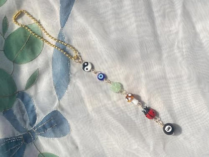 Evil Eye Car Hanging Ornament,Good Lucky Days Car Charm,8 Ball Mushroom Four-Leaf Clover Pendant for Car Rear View Mirror,Cute Boho Evil Eye Ladybug Yin Yang Symbol Decor Accessories