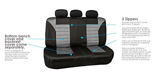 FH Group Full Set 3D Air Mesh Car Seat Covers - Universal Fit, Low Back Seat Cover, Airbag Compatible, Split Bench Rear Seat, Washable Seat Cover for SUV, Sedan, Gray - color: Gray, style: Full Set