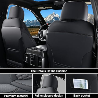 Coverado RAM 1500 Seat Covers, Waterproof Faux Leather Car Seat Covers Fit for 2009-2018 Dodge RAM 1500 2500 3500 Trucks Seat Covers, Flat Front/Black - color: Black, size: Flat Front&No Rear