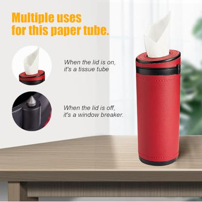 Car Tissue Holder, Convenient Travel Napkin Boxes, Car Tissues Cylinder, Round Canister Napkin Holder, Travel Tissue Tube Container for Vehicle Cup Holder, Home, Office (Burgundy)
