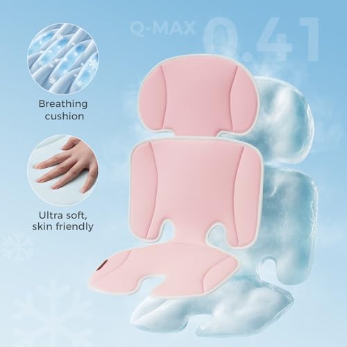 Momcozy Stroller Cooling Pad | Universal Soft Cooler Pad, Breathable & Adjustable Seat Liner | Detachable 2-Piece Cooling Cushion | Fits Strollers, Crib, High Chair, Bassinet, Swing - color: Pink
