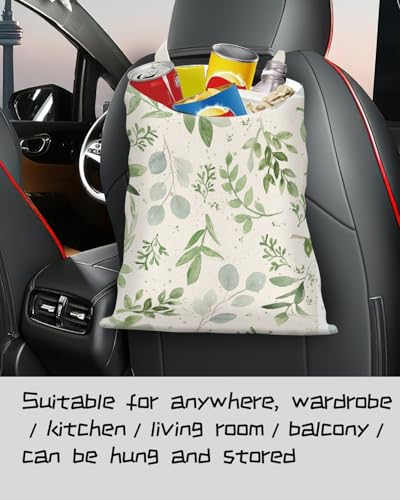 Car Trash Can, Seat Back Hanging Car Trash Bag, Cute Canvas Car Garbage Bag, Essential Car Trash Bin Car Organizers Green Leaf Floral - color: Green Leaf Floral