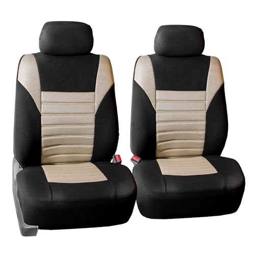 FH Group Car Seat Covers Front Set Premium 3D Air Mesh - Low Back Car Seats with Removable Headrest,Universal Fit,Automotive Seat Cover,Airbag Compatible Car Seat Cover for SUV,Sedan,Van Beige