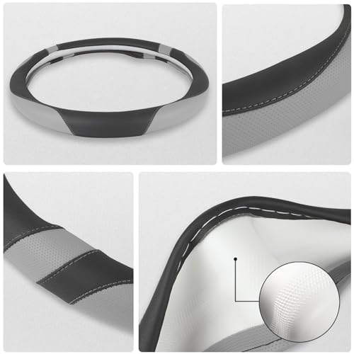 Customized Auto Car Steering Wheel Cover for Hyundai,Tucson,Sonata,Elantra,Santa Fe,Genesis,Sonata Hybrid,Azera,Venue,Kona, 14.5-15 inches(Black+Gray - Standard Size)