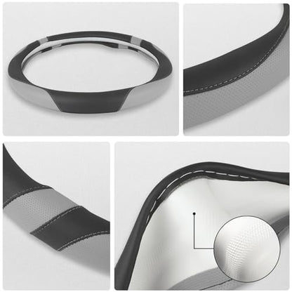 Customized Auto Car Steering Wheel Cover for Hyundai,Tucson,Sonata,Elantra,Santa Fe,Genesis,Sonata Hybrid,Azera,Venue,Kona, 14.5-15 inches(Black+Gray - Standard Size)