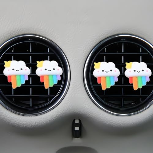 5pcs Car Air Vent Clip,Colourful Cartoon Cloud Car Air-Conditioning Outlet Clip Charm,Cute Rainbow Auto Interior Decoration Accessory,Air Freshener Decor Gift for SUV,Truck,Bus