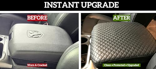 it's us Center Console Armrest Cover for Ram 1500 2500 3500 2013–2018 Full Center Console (Non Jump Seat), Synthetic Leather Protector, Easy Install Interior Protection, Black