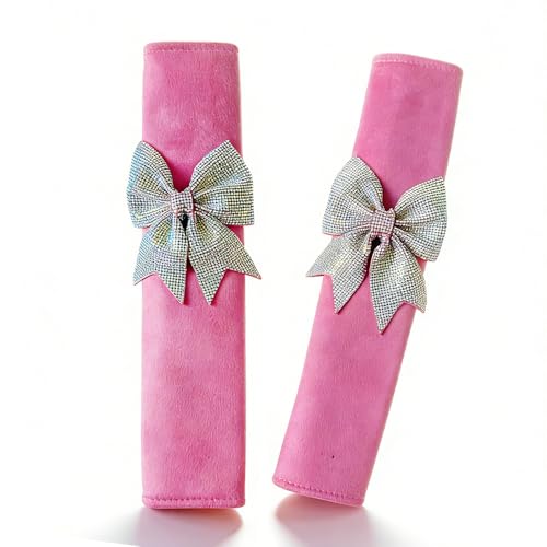 Carwales Soft Seatbelt Cover Car Truck SUV Seat Belt Shoulder Strap Pad Neck Cushion Protector Bowknot Rhinestone Bling Accessories for Women Girls Bow Interior Auto 2 Pack Pink 12.6in - color: Pink-seatbelt