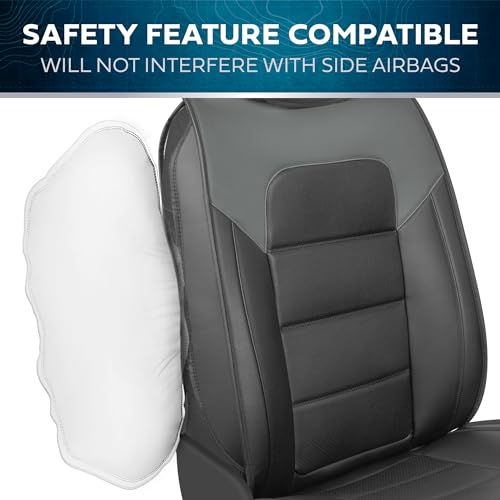 Motorbox Classic Edition Seat Covers, Premium Faux Leather Seat Covers for Cars Trucks Vans SUV, Semi Custom Fit Car Seat Covers Front Seats Only, Automotive Interior Cover - Gray - color: Black/Charcoal Front Seats