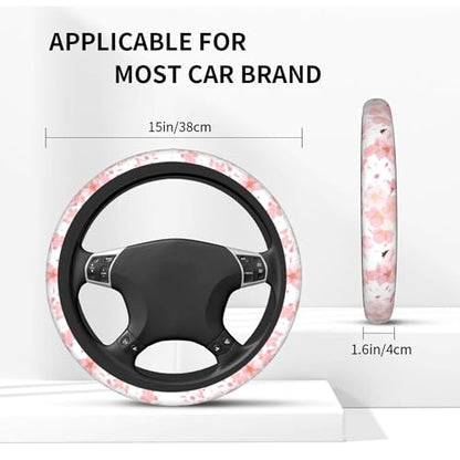 Pink Cherry Blossom Steering Wheel Cover - Beautiful Bsakura Steering Wheel Car Accessories Universal 15 Inch Cute Steering Wheel Cover Girls Women Men Anti Slip Breathable Wheel Cover Protector - color: Pink Cherry
