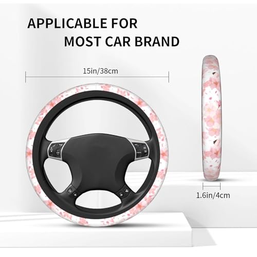 Pink Cherry Blossom Steering Wheel Cover - Beautiful Bsakura Steering Wheel Car Accessories Universal 15 Inch Cute Steering Wheel Cover Girls Women Men Anti Slip Breathable Wheel Cover Protector - color: Pink Cherry