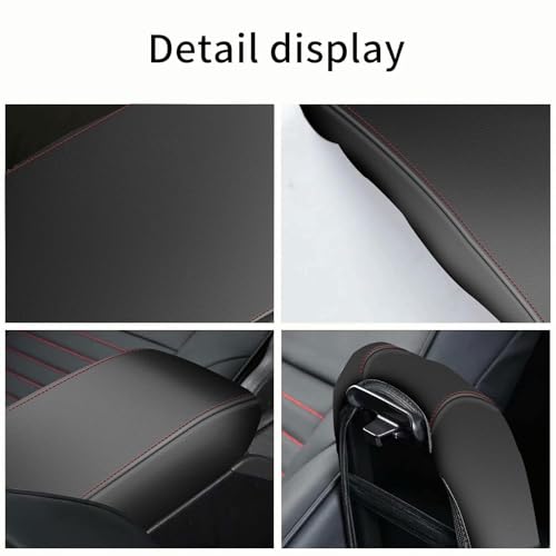AOMSAZTO Armrest Covers Middle Console Covers for 2017-2022 Nissan Rogue Black with Red Stiches - color: Black with red stiches