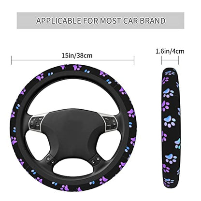 Paw Prints Steering Wheel Cover for Women Men, 15 Inches Purple Galaxy Neoprene Anti-Slip Cute Universal Car Steering Wheel Grip Wrap Car Accessories Protective Case Cover for Vehicle Truck SUV - color: Blue Purple Galaxy Paw Prints