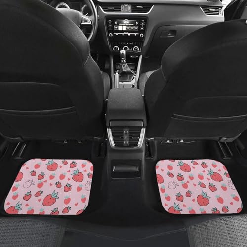 Love Strawberry Pink Automotive Floor Mats Set of 4Pcs Carpet Front & Rear Car Floor Mats Universal Fit - color: Love Strawberry Pink