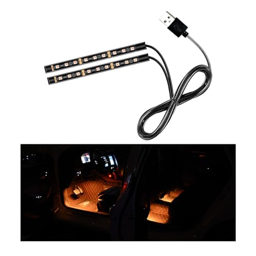 Car LED Strip Light, 24 LEDs RGB Neon Interior Atmosphere Lights, 12V Under Dash Ambient Night Light, USB Port Auto Interior Decorative Lamp, Universal Car Accessories (Orange-Yellow) - color: Orange-Yellow, size: 24 LED, USB Port