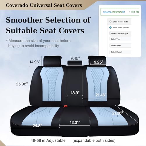 Coverado Car Seat Covers, Back Car Seat Cover, 3-Pieces Leather Seat Cover, Luxury Car Seat Cushion, Luxury Seat Cover Seat Protector Universal Most Cars Trucks SUV - color: Black/Blue