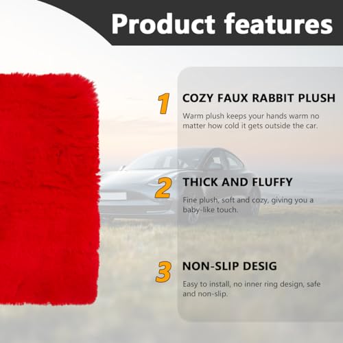Ohleats 6 PCS Fluffy Steering Wheel Covers Set, 15'' Furry Car Wheel Cover, Soft Gear Shift & Handbrake Cover, Center Console & Seat Belt Shoulder Pads for Women, Car Accessories (Red) - color: Red