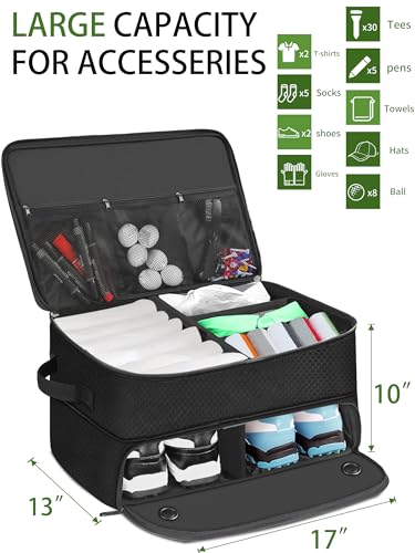 CAMPLAND 2 Layer Golf Bag, Waterproof Golf Locker for 2 Pair Shoes, Durable Golf Trunk Storage for Balls, Tees, Clothes, Gloves, Accessories, Golf Gifts